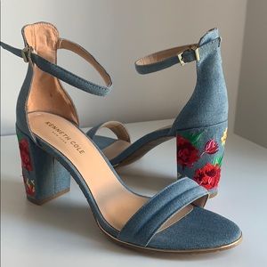Kenneth Cole Chambray Floral Block Heel Size 8.5